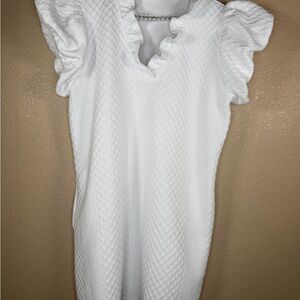 Entro White Textured Ruffle Sleeve Shift Dress Size Large Lined